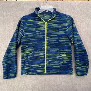 Eddie Bauer Kids L Fleece Jacket Full Zip Blue Green Patterned